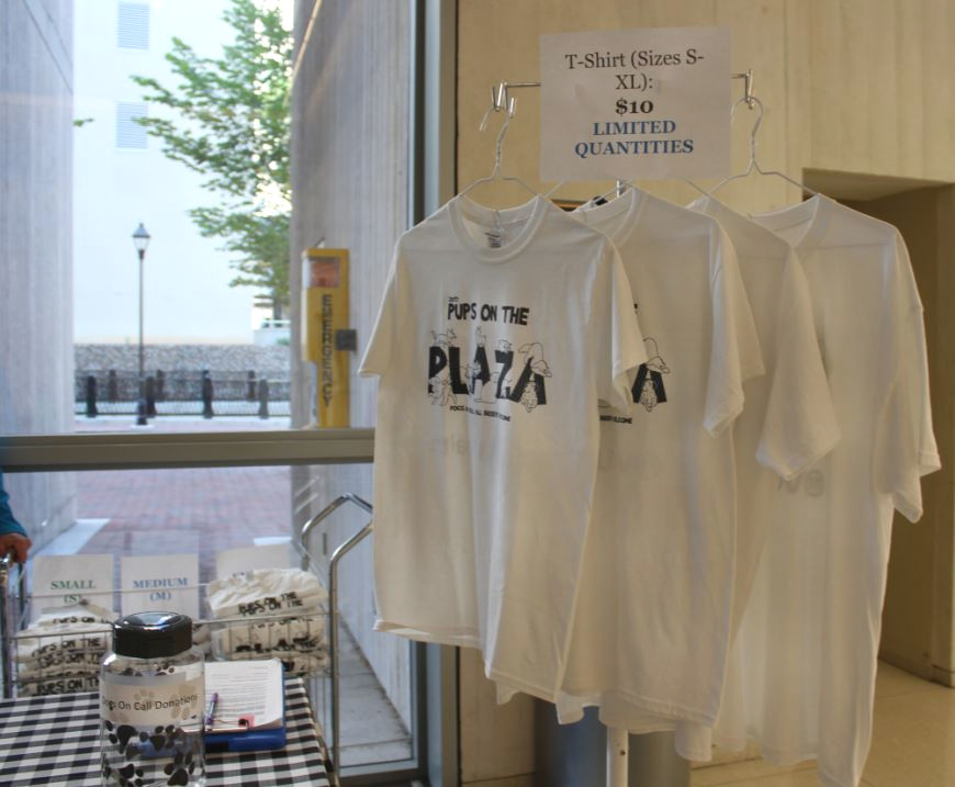 The 2017 Pups on the Plaza t-shirt which reads 