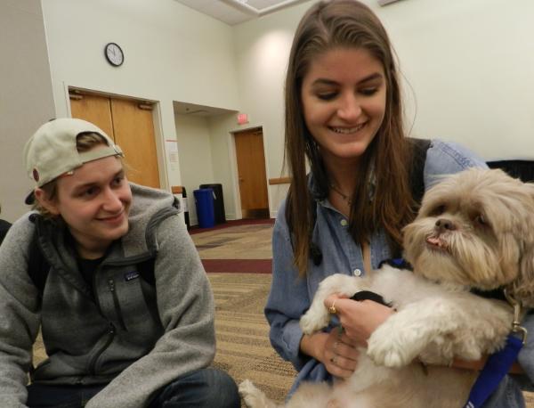 Lucas with students at paws for stress oct 2016