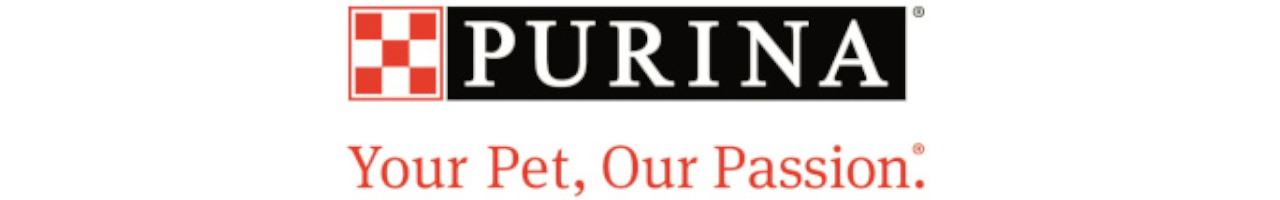 A mostly text logo for Purina, with the slogan, 